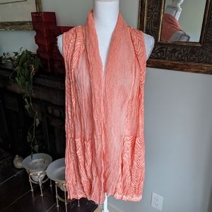 NEW Chicos 1 Women's Medium Textured Mixed Pattern Vest Ardent Coral Sequin 140